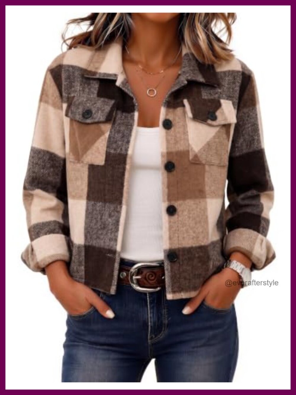 Cropped Plaid Flannel Shacket Jacket Button Down Casual Fall Coat